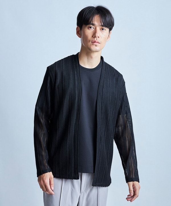 <ストレッチ・マシンウォッシャブル・接触冷感・通気性>シアジャガードストライプカーディガン 詳細画像 11