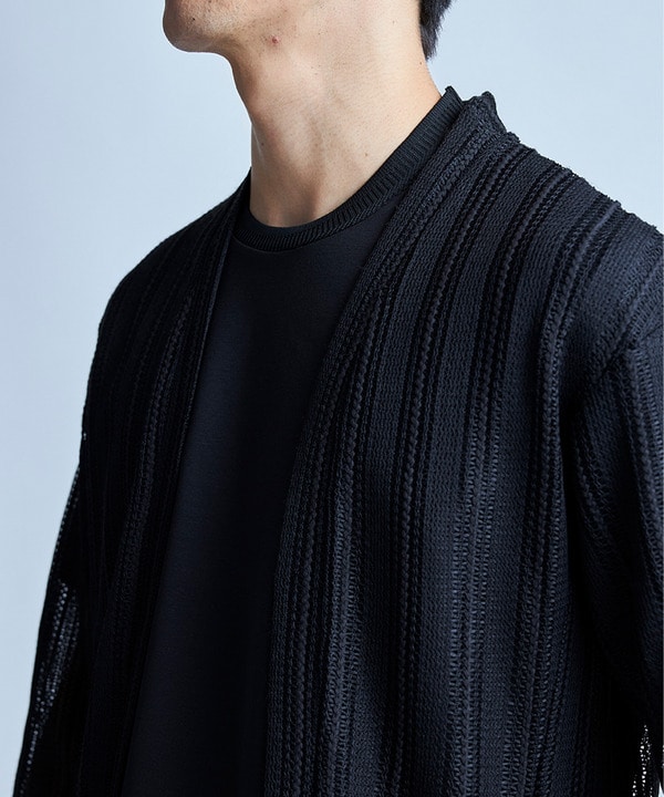 <ストレッチ・マシンウォッシャブル・接触冷感・通気性>シアジャガードストライプカーディガン 詳細画像 12