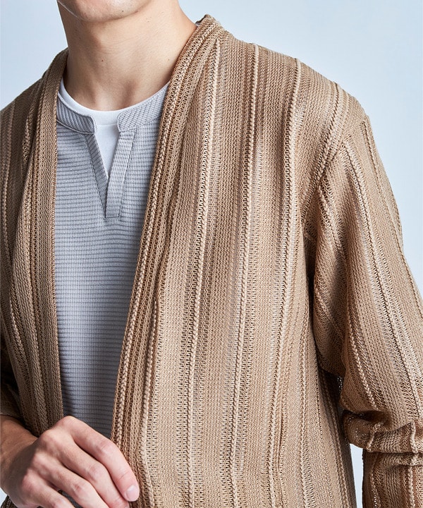 <ストレッチ・マシンウォッシャブル・接触冷感・通気性>シアジャガードストライプカーディガン 詳細画像 2