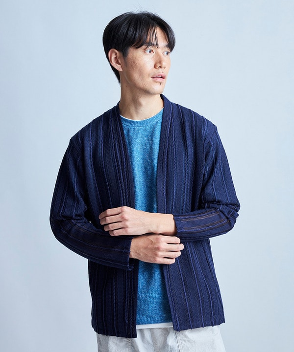 <ストレッチ・マシンウォッシャブル・接触冷感・通気性>シアジャガードストライプカーディガン 詳細画像 6