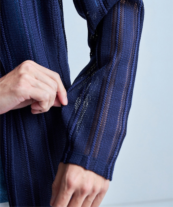 <ストレッチ・マシンウォッシャブル・接触冷感・通気性>シアジャガードストライプカーディガン 詳細画像 7