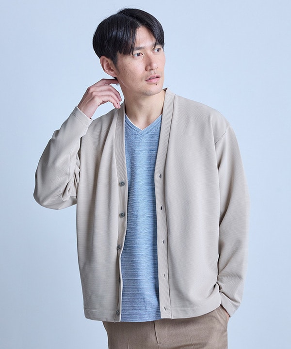 【WEB限定】ストレッチリップルカーディガン＜ストレッチ・マシンウォッシャブル＞ 詳細画像 グレイッシュベージュ 1