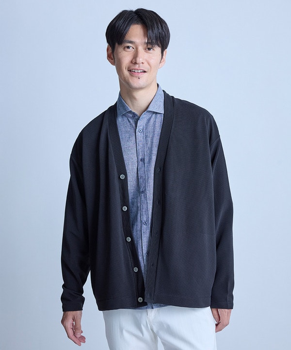 【WEB限定】ストレッチリップルカーディガン＜ストレッチ・マシンウォッシャブル＞ 詳細画像 ブラック 1