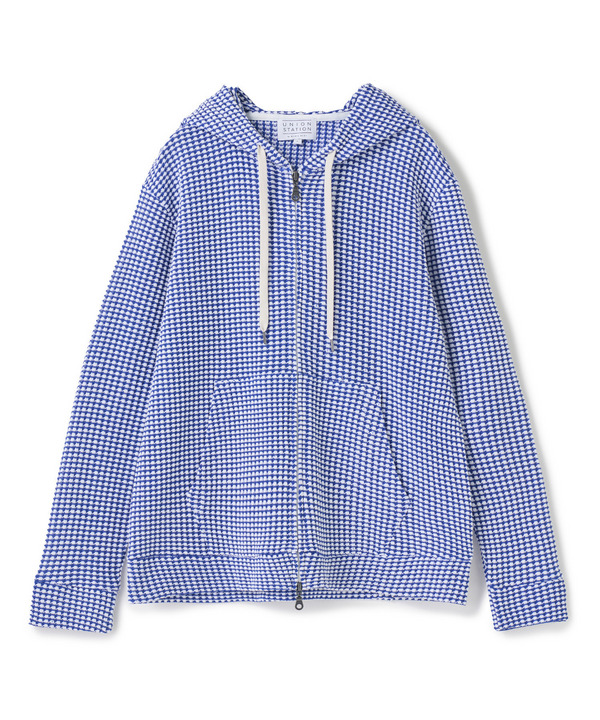 ワッフルジップアップパーカ＜ストレッチ・ハンドウォッシャブル＞ 詳細画像 ホワイト&times;ブルー 1