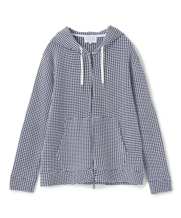 ワッフルジップアップパーカ＜ストレッチ・ハンドウォッシャブル＞ 詳細画像 ホワイト&times;ネイビー 1