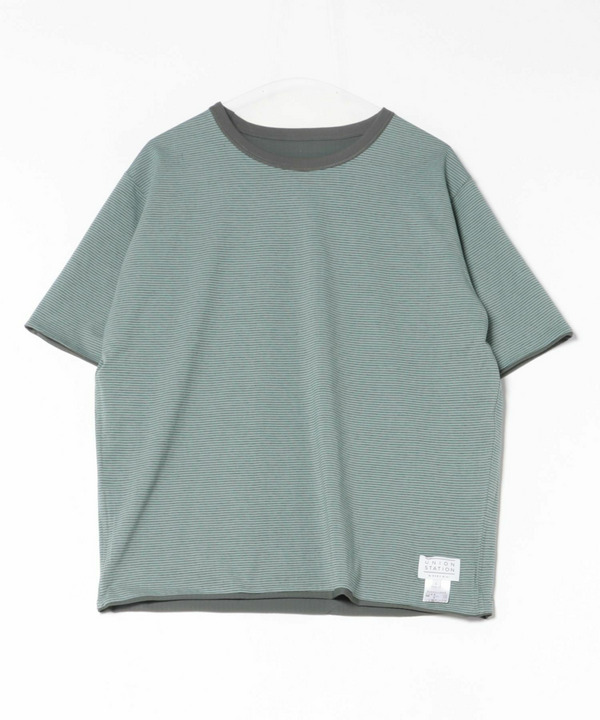 リバーシブルボーダーTシャツ〈ストレッチ・ハンドウォッシャブル・接触冷感〉 詳細画像 グリーン系 1