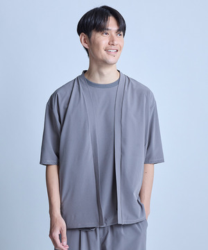 ドットメッシュ5分袖カーディガン〈ストレッチ・マシンウォッシャブル・軽量・接触冷感・通気性〉