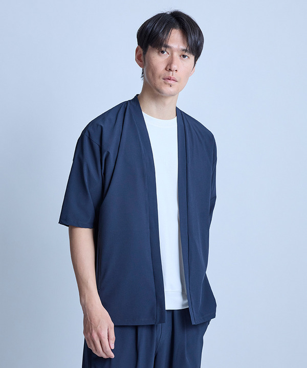 ドットメッシュ5分袖カーディガン〈ストレッチ・マシンウォッシャブル・軽量・接触冷感・通気性〉 詳細画像 ネイビー 1