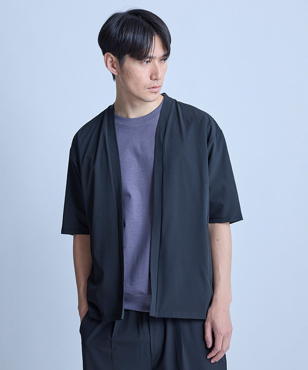 ドットメッシュ5分袖カーディガン〈ストレッチ・マシンウォッシャブル・軽量・接触冷感・通気性〉 詳細画像 ブラック 1