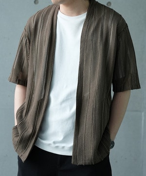 【WEB限定】シアストライプ半袖カーディガン＜ストレッチ・マシンウォッシャブル・通気性＞