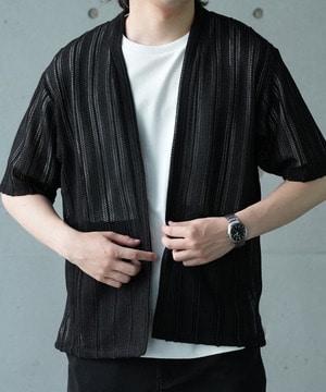 【WEB限定】シアストライプ半袖カーディガン＜ストレッチ・マシンウォッシャブル・通気性＞