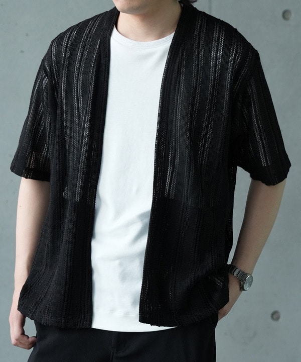 【WEB限定】シアストライプ半袖カーディガン＜ストレッチ・マシンウォッシャブル・通気性＞ 詳細画像 1