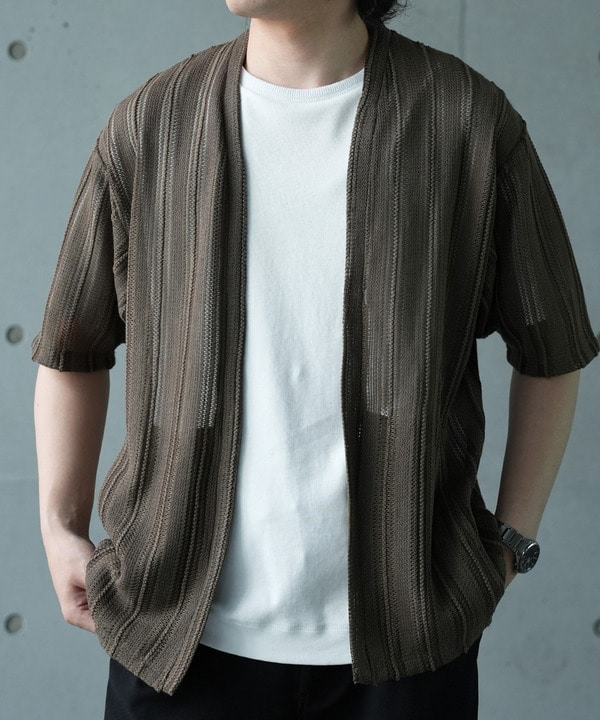 【WEB限定】シアストライプ半袖カーディガン＜ストレッチ・マシンウォッシャブル・通気性＞ 詳細画像 12