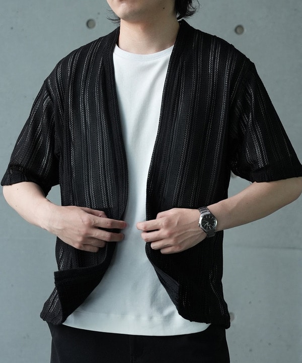 【WEB限定】シアストライプ半袖カーディガン＜ストレッチ・マシンウォッシャブル・通気性＞ 詳細画像 2