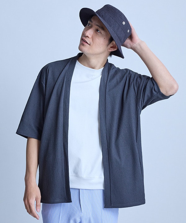 【WEB限定】シア―5分袖ボタンレスカーディガン＜ストレッチ・ハンドウォッシャブル・接触冷感・通気性＞ 詳細画像 チャコールグレー 1