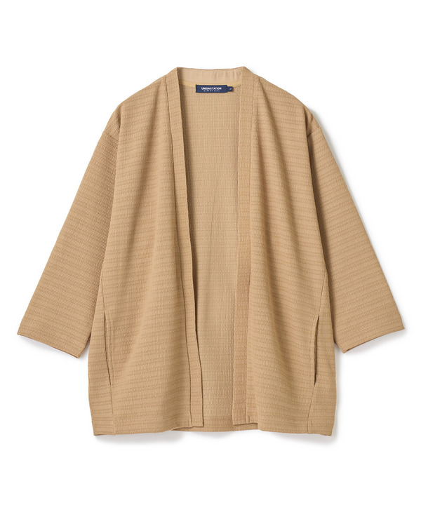 シアー7分袖ボタンレスカーディガン＜ストレッチ・ハンドウォッシャブル・接触冷感・通気性＞ 詳細画像 ベージュ 1