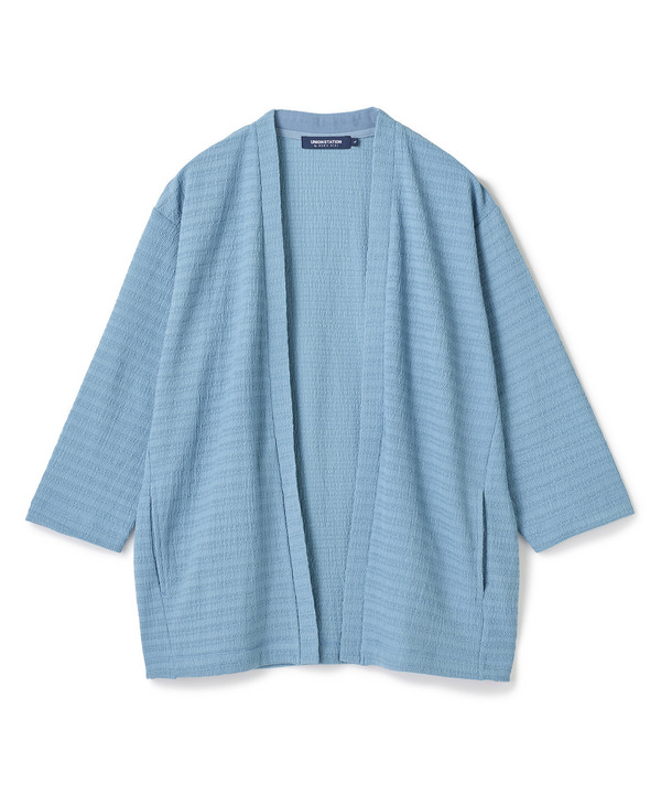 シアー7分袖ボタンレスカーディガン＜ストレッチ・ハンドウォッシャブル・接触冷感・通気性＞ 詳細画像 サックスブルー 1