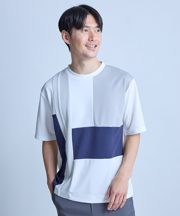 ポンチxダンボール素材 コンビデザインT〈ストレッチ・マシンウォッシャブル・接触冷感〉 詳細画像 1