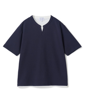 ミニワッフルキーネックレイヤードTシャツ