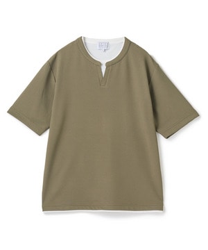 ミニワッフルキーネックレイヤードTシャツ