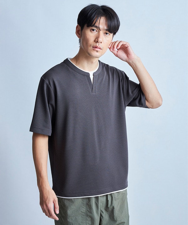 ミニワッフルキーネックレイヤードTシャツ 詳細画像 16