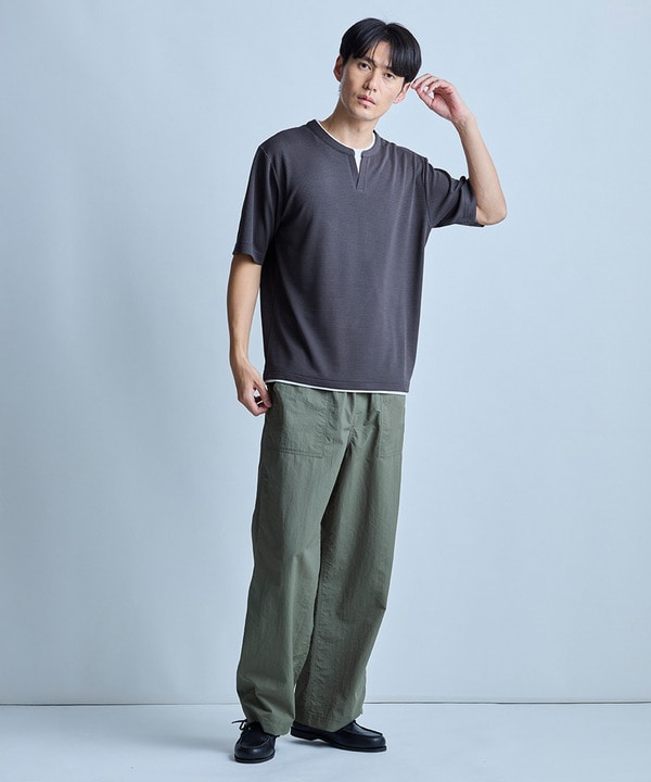 ミニワッフルキーネックレイヤードTシャツ 詳細画像 18