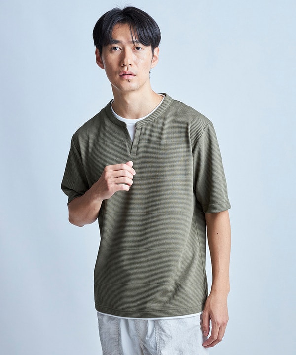 ミニワッフルキーネックレイヤードTシャツ 詳細画像 6