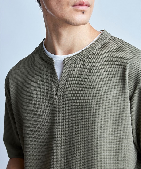 ミニワッフルキーネックレイヤードTシャツ 詳細画像 7