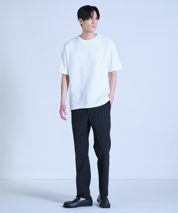 ニット&times;ポンチコンビハーフスリーブTシャツ＜ストレッチ・マシンウォッシャブル＞ 詳細画像 2