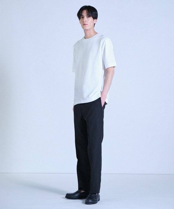 ニット&times;ポンチコンビハーフスリーブTシャツ＜ストレッチ・マシンウォッシャブル＞ 詳細画像 3