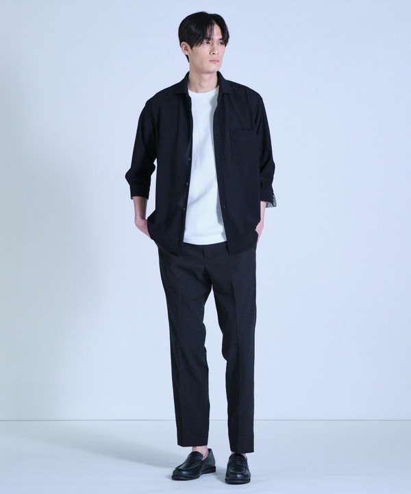 ニット&times;ポンチコンビハーフスリーブTシャツ＜ストレッチ・マシンウォッシャブル＞ 詳細画像 4