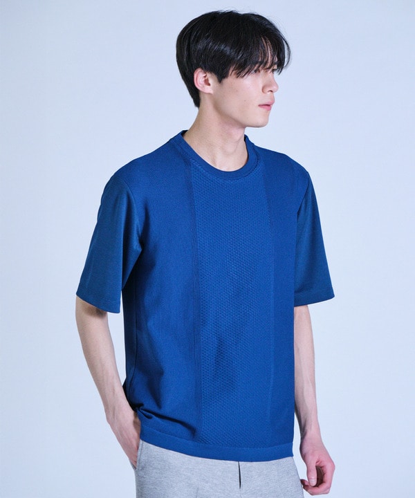 ニット&times;ポンチコンビハーフスリーブTシャツ＜ストレッチ・マシンウォッシャブル＞ 詳細画像 5