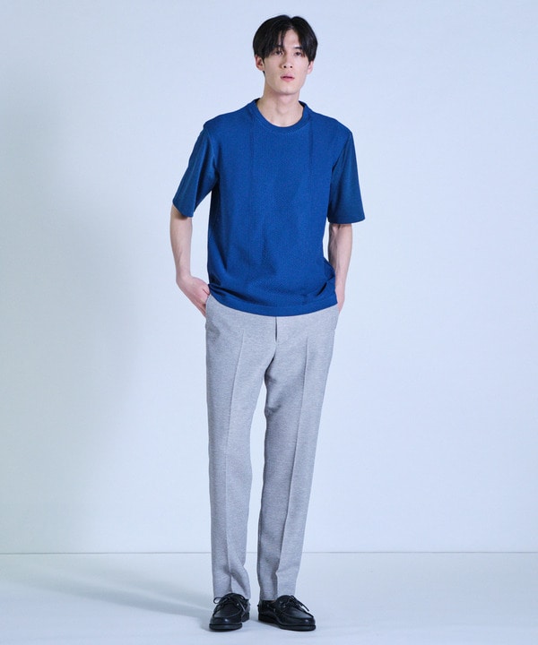 ニット&times;ポンチコンビハーフスリーブTシャツ＜ストレッチ・マシンウォッシャブル＞ 詳細画像 6