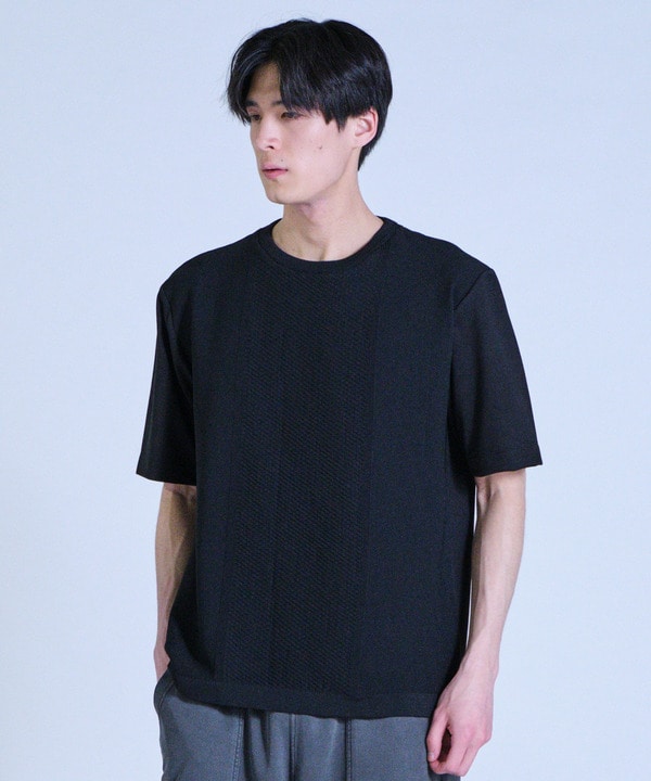 ニット&times;ポンチコンビハーフスリーブTシャツ＜ストレッチ・マシンウォッシャブル＞ 詳細画像 9
