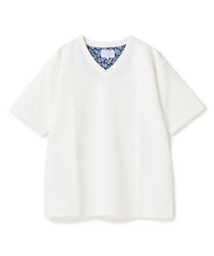 タックジャガードVネックTシャツ
