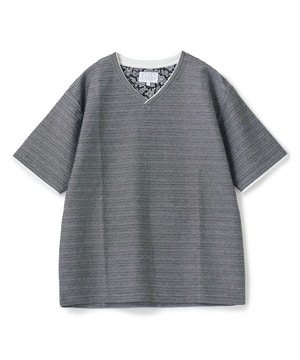 タックジャガードVネックTシャツ