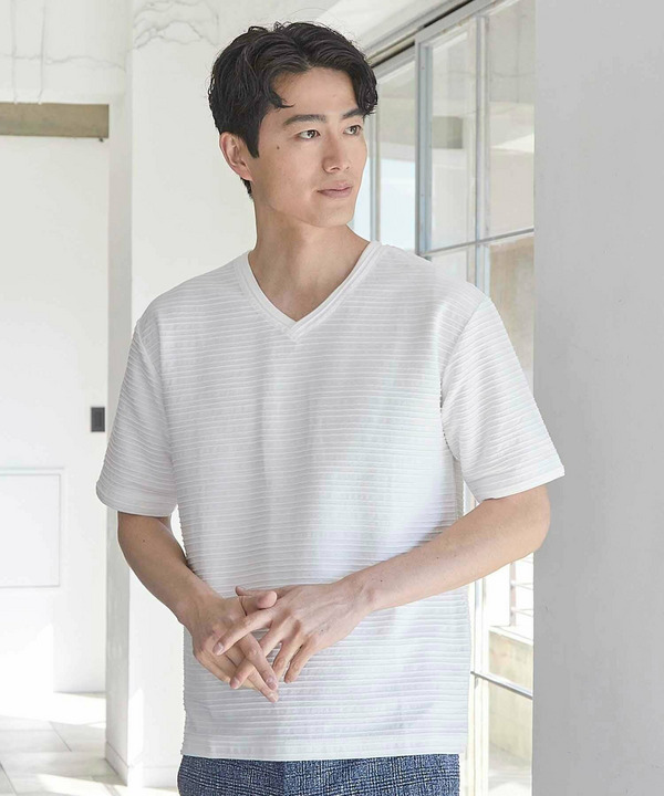 タックジャガードVネックTシャツ 詳細画像 1