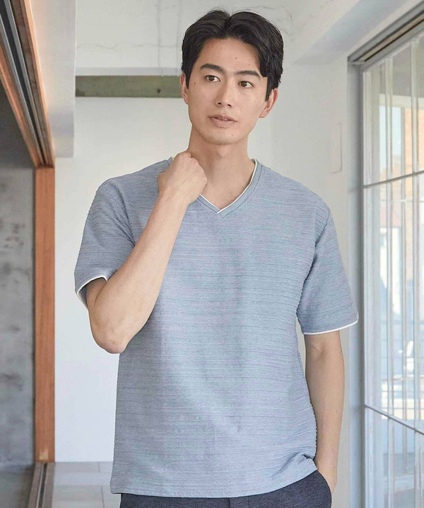 タックジャガードVネックTシャツ 詳細画像 4