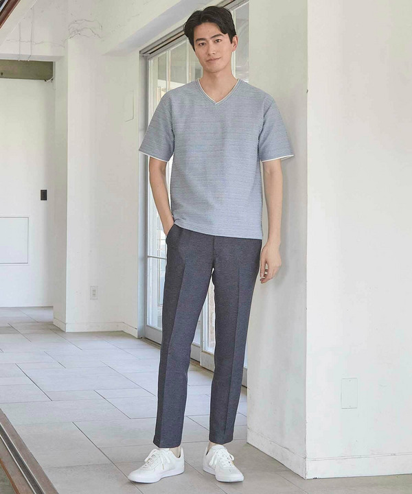 タックジャガードVネックTシャツ 詳細画像 5