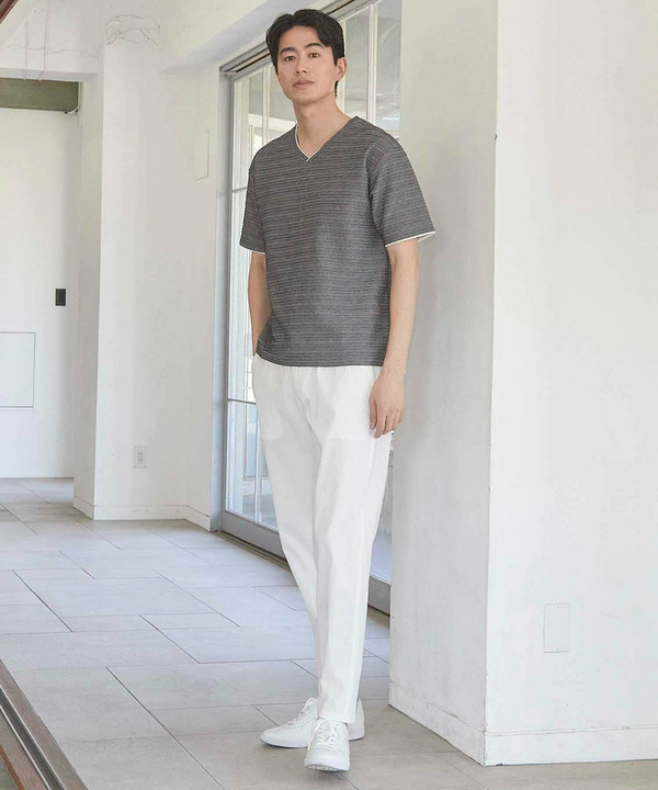 タックジャガードVネックTシャツ 詳細画像 7