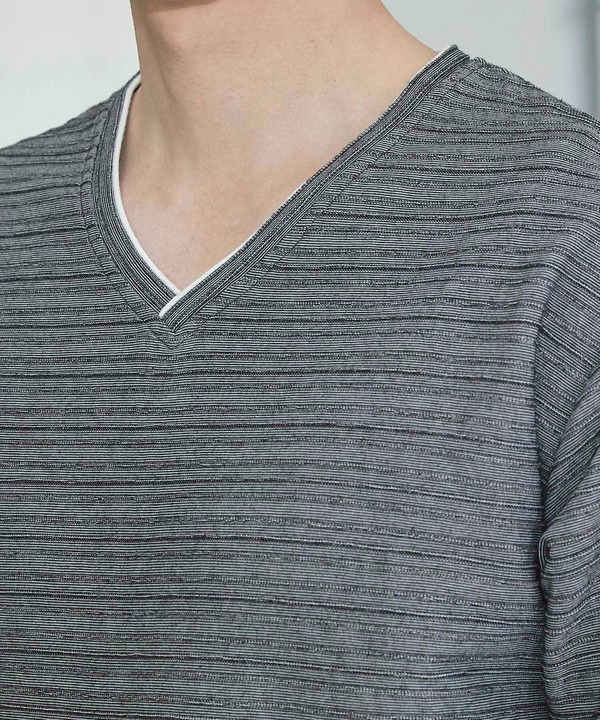 タックジャガードVネックTシャツ 詳細画像 8