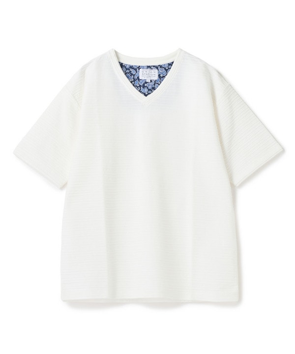 タックジャガードVネックTシャツ 詳細画像 ホワイト 1