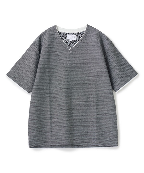 タックジャガードVネックTシャツ 詳細画像 ブラック系 1