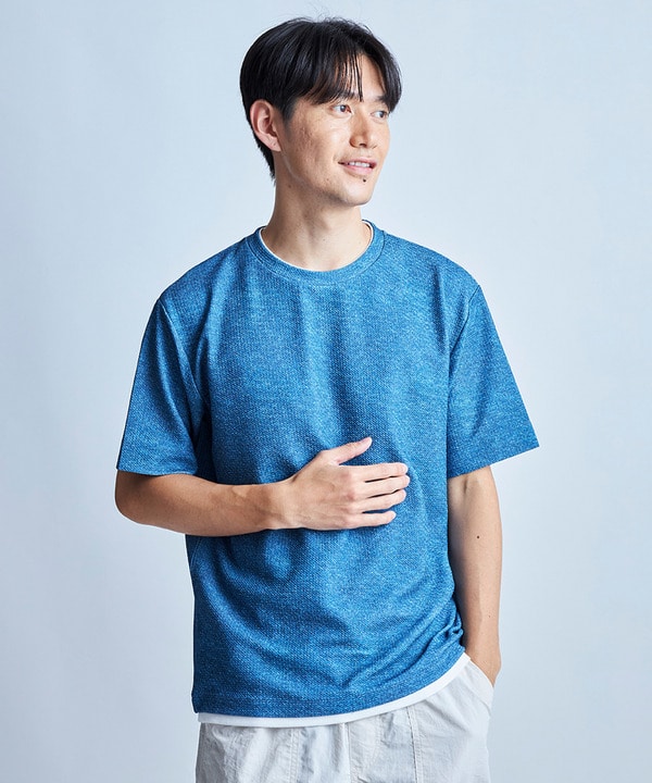 フェイクレイヤードデニム調プリントT＜ストレッチ・速乾・ハンドウォッシャブル・接触冷感＞ 詳細画像 3