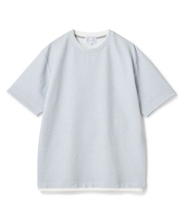 フェイクレイヤードデニム調プリントT＜ストレッチ・速乾・ハンドウォッシャブル・接触冷感＞ 詳細画像 グレー系 1