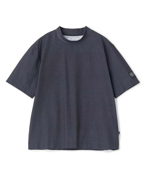 ドットメッシュプリントモックネックTシャツ＜ストレッチ・軽量・ハンドウォッシャブル・通気性＞ 詳細画像 ブラック 1
