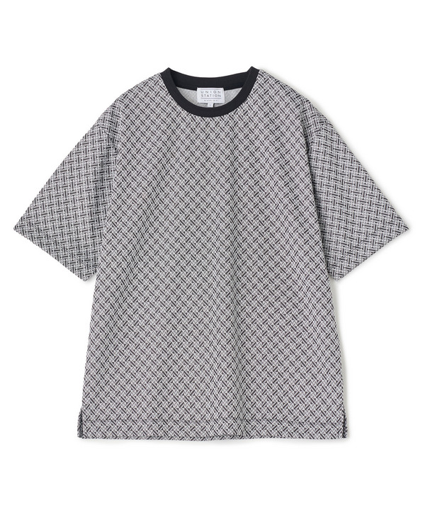 ジオメトリックジャガードTシャツ＜ストレッチ・マシンウォッシャブル＞ 詳細画像 ホワイト 1