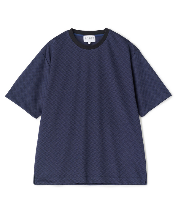 ジオメトリックジャガードTシャツ＜ストレッチ・マシンウォッシャブル＞ 詳細画像 ネイビー 1