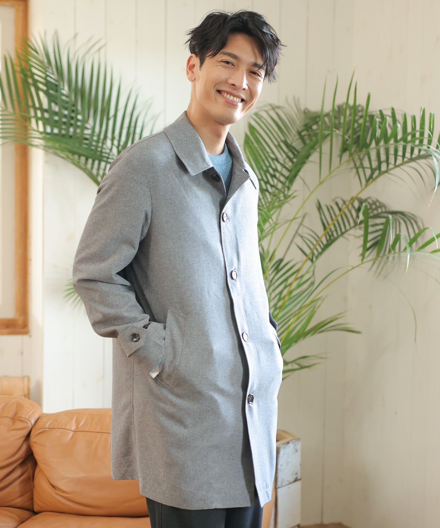 セットアップ対応 トロピカルマテリアル ステンカラーコート メンズファッション通販 Men S Bigi Online Store メンズビギ オンラインストア