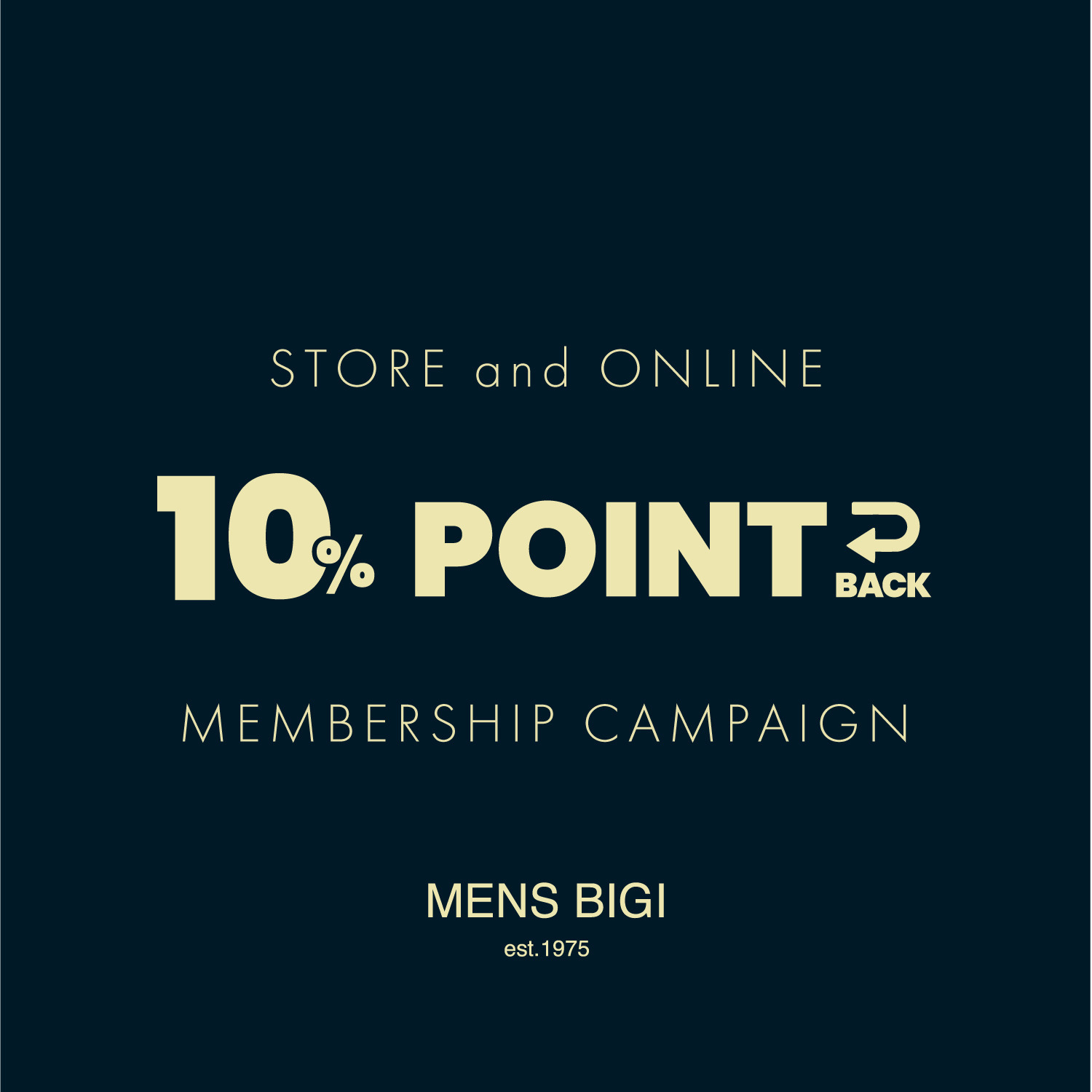 ＜メンズビギ店舗・アウトレット店舗・オンラインストア＞10%ポイントバックキャンペーン！